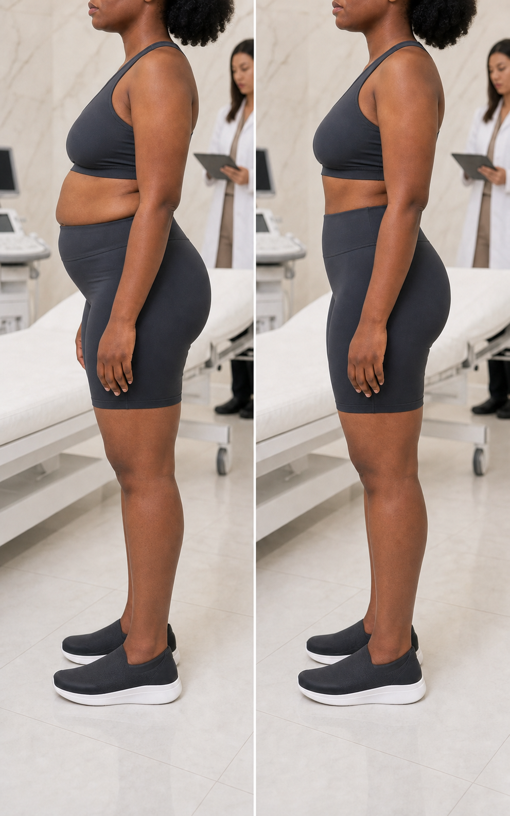 Illustration clinique comparative d’un projet d’abdominoplastie