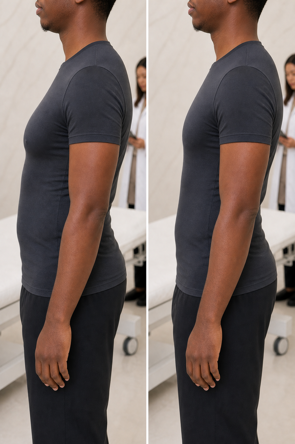 Illustration clinique comparative d’une correction de gynécomastie
