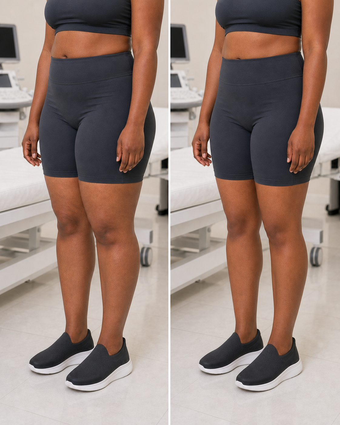 Illustration clinique comparative — Liposuccion des cuisses